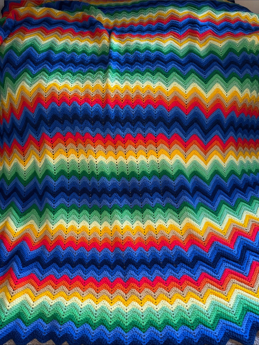Hand Crafted Multicolor Chevron Crochet Throw - Blue, Green, Yellow, Red